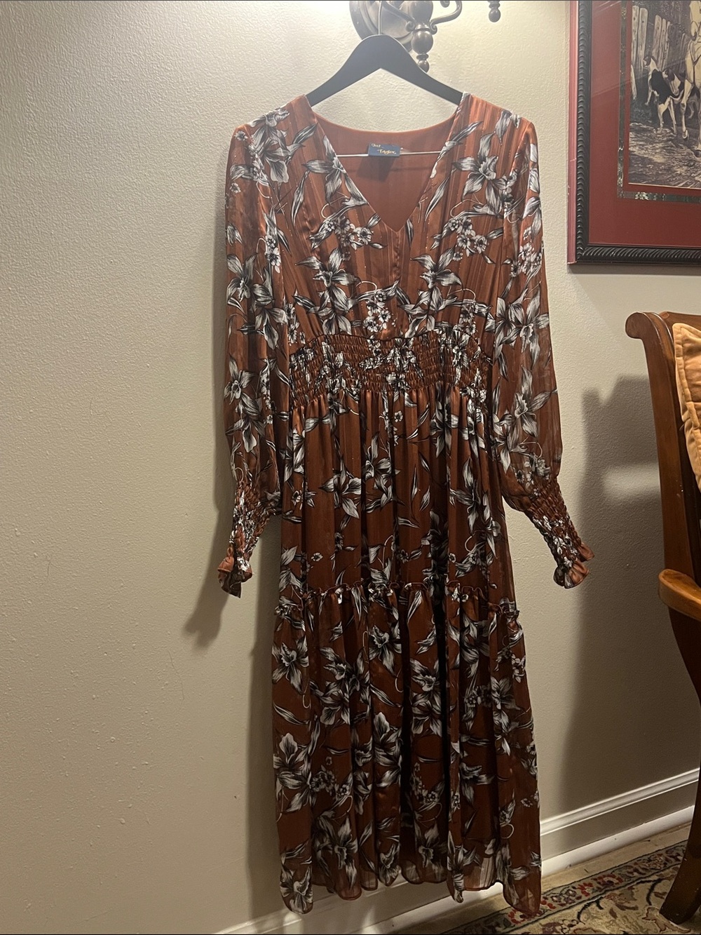 Just Taylor size 12 Rust Floral Smocked Waist Maxi Dress